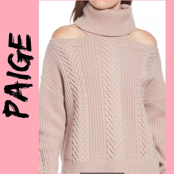 PAIGE Lorilee Cold Shoulder Cable Knit Sweater Wild Rose Wool Blend SIZE XL